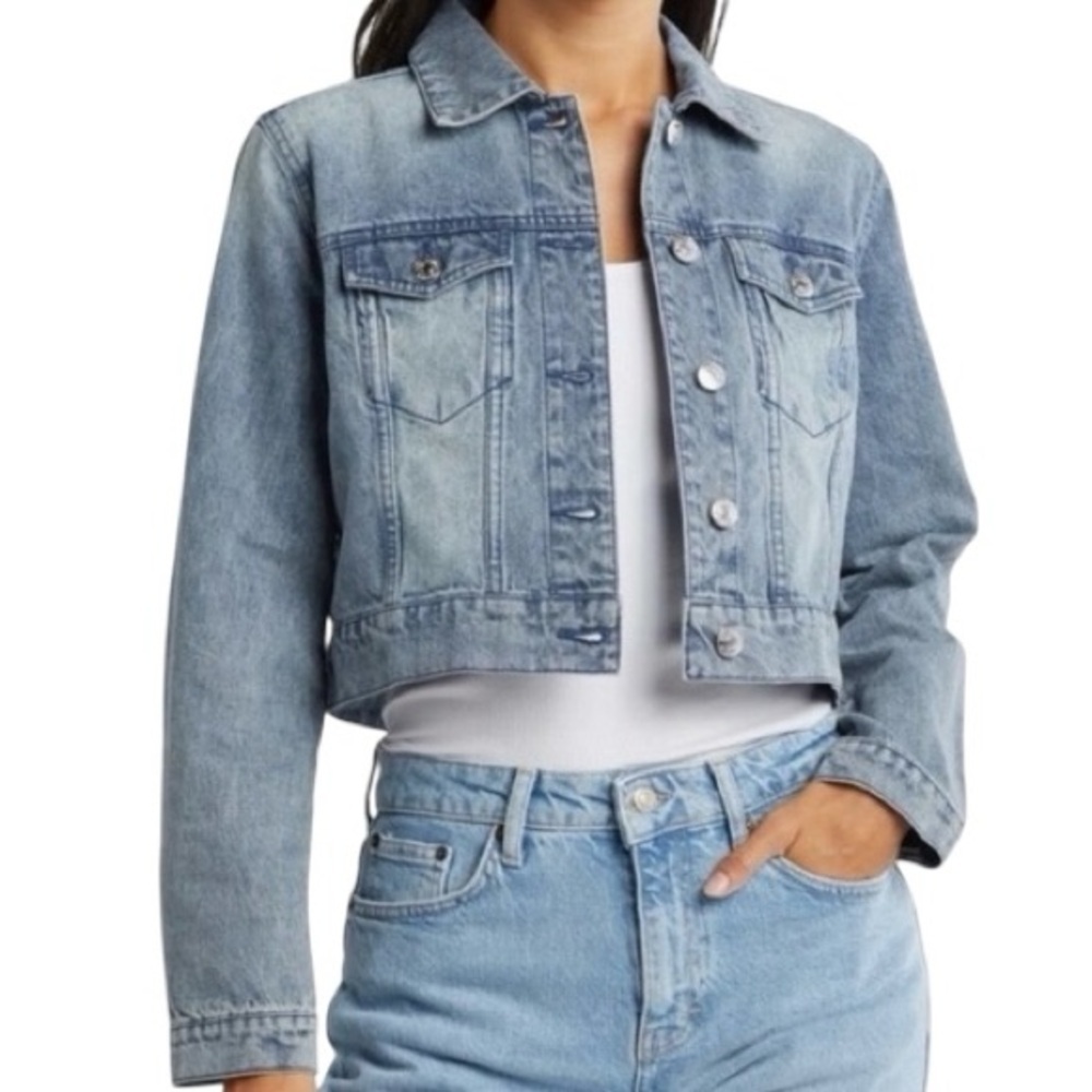 Juicy Couture Heart Elbow Patch Indigo Cropped Denim Jean Jacket L